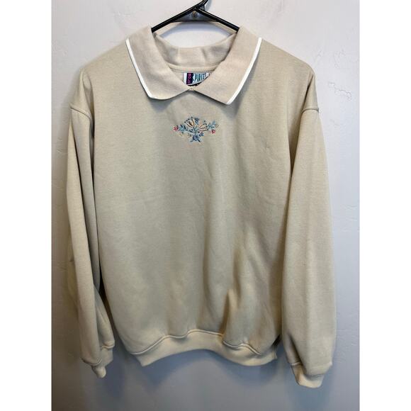 90's Vintage Bolo Spirit Beige Cottagecore Embroidered Floral Sweatshirt Medium - Picture 5 of 9